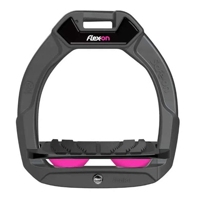 Flex-On Safe-On Junior Inclined Grip Stirrup - Grey/Black/Pink